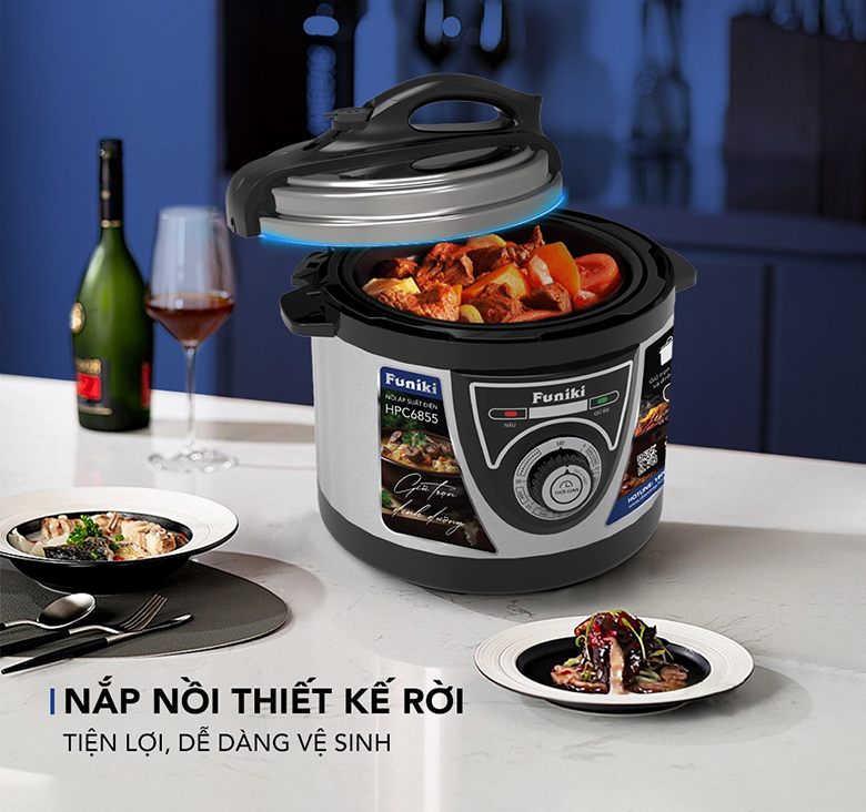 Nồi áp suất điện Funiki 5 lít HPC6855 - Phần nắp được thiết kế rời