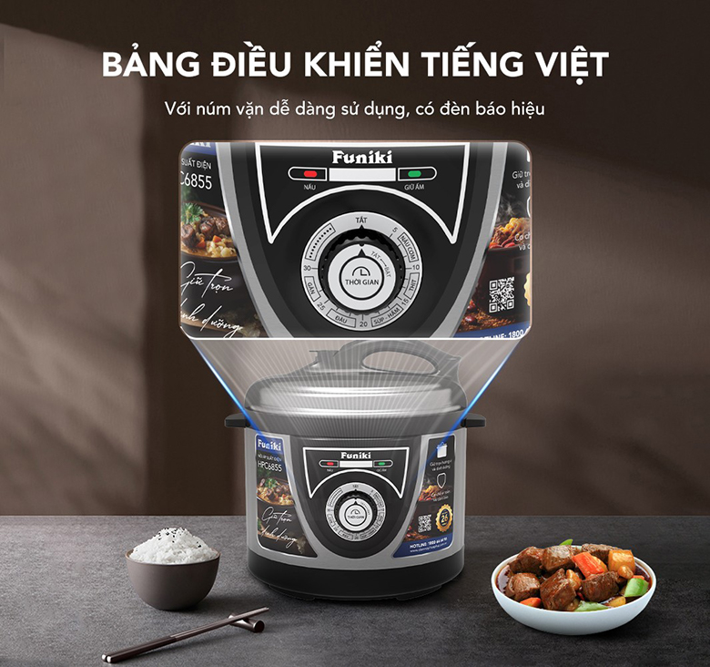 Nồi áp suất điện Funiki 5 lít HPC6855 - Điều khiển núm vặn dễ sử dụng