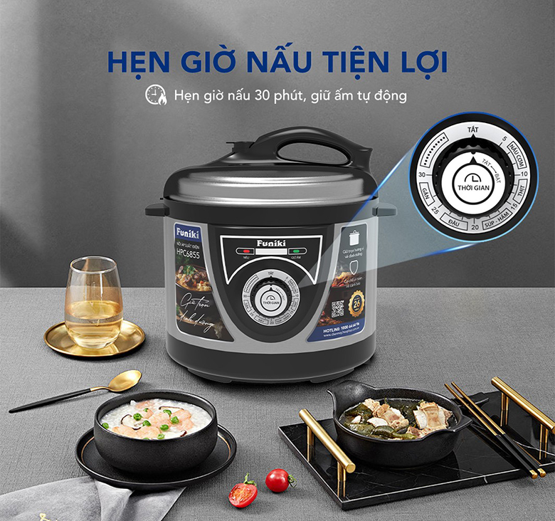 Nồi áp suất điện Funiki 5 lít HPC6855 - Chức năng hẹn giờ nấu tiện lợi