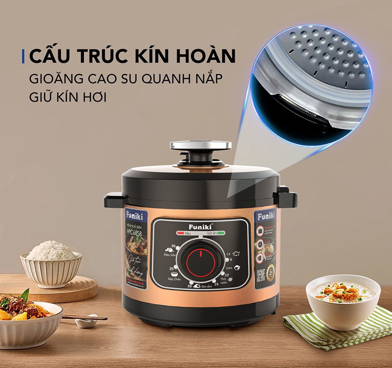 Nồi áp suất điện Funiki 6 lít HPC6858 - Cấu trúc kín hoàn toàn