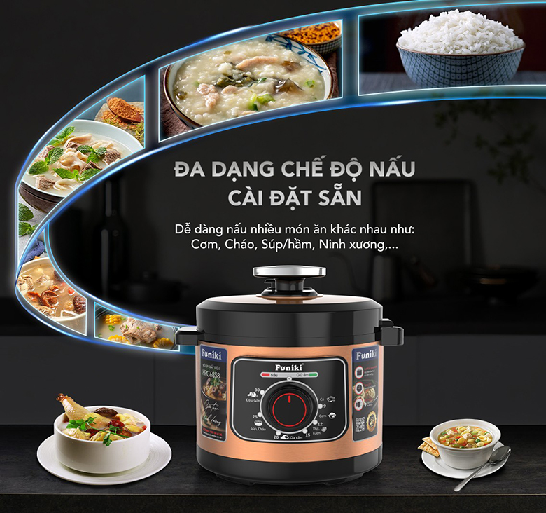 Nồi áp suất điện Funiki 6 lít HPC6858 - 12 chế độ nấu cài sẵn tiện lợi