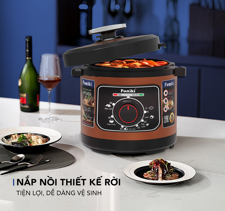 Nồi áp suất điện Funiki 6 lít HPC6858 - Phần nắp nồi được thiết kế rời