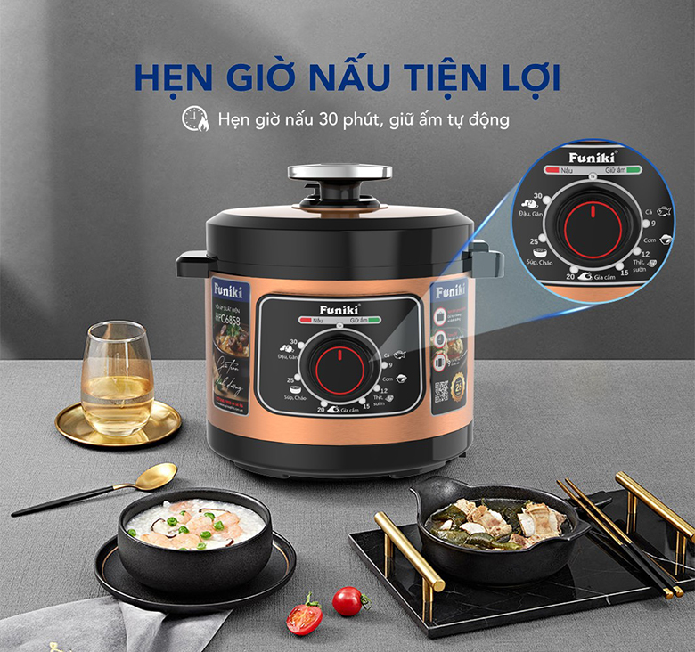 Nồi áp suất điện Funiki 6 lít HPC6858 - Chức năng hẹn giờ nấu lên đến 24 giờ