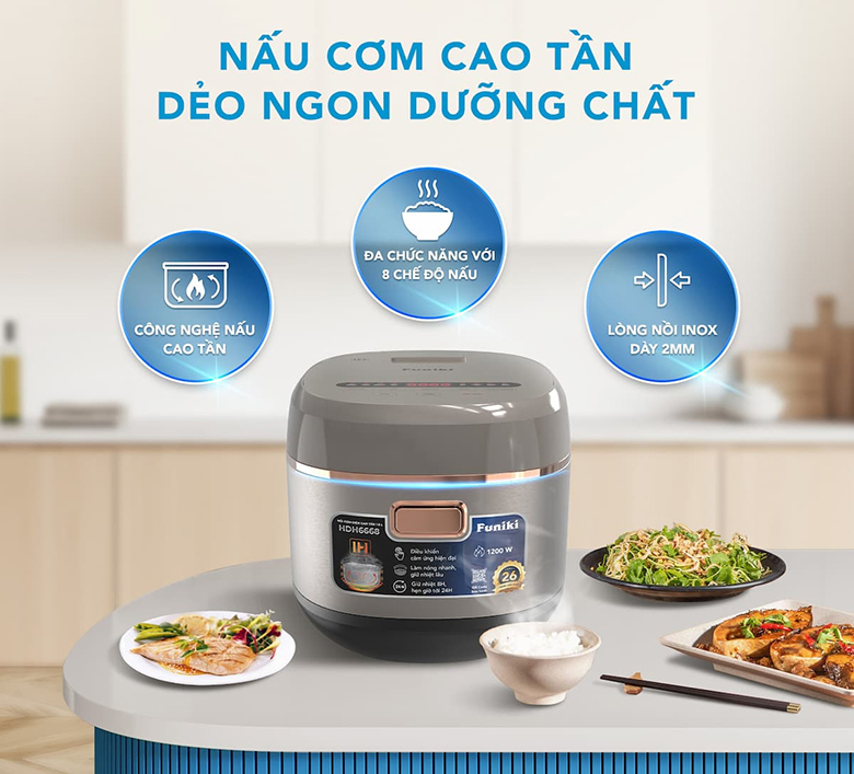 Nồi cơm điện cao tần Funiki 1.8 lít HDH6668 - Thiết kế hiện đại, chất liệu bền bỉ