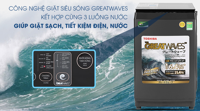 Công nghệ giặt Greatwaves-Máy giặt Toshiba Inverter 9 kg AW-DK1000FV(KK) lồng đứng
