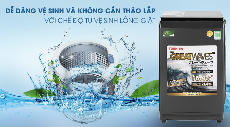 tự vệ sinh lồng giặt-Máy giặt Toshiba Inverter 9 kg AW-DK1000FV(KK) lồng đứng
