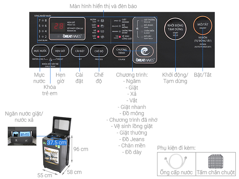 ảnh kích thước-Máy giặt Toshiba Inverter 9 kg AW-DK1000FV(KK) lồng đứng