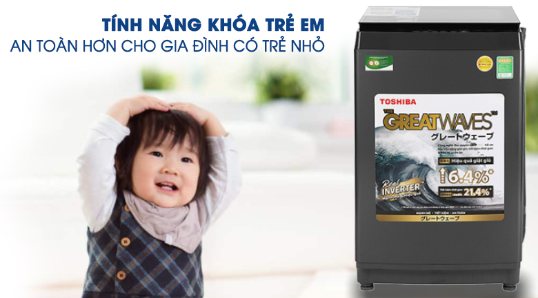 khóa trẻ em-Máy giặt Toshiba Inverter 9 kg AW-DK1000FV(KK) lồng đứng
