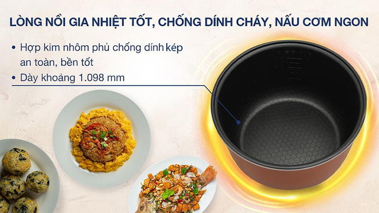 Nồi cơm điện Funiki 1.2 lít HRC6124 - Lòng nồi phủ chống dính cao cấp