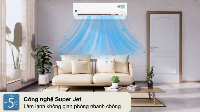 Điều hòa Sharp 1 chiều Inverter 9000 BTU AH-XP10CMW - công nghệ Super Jet