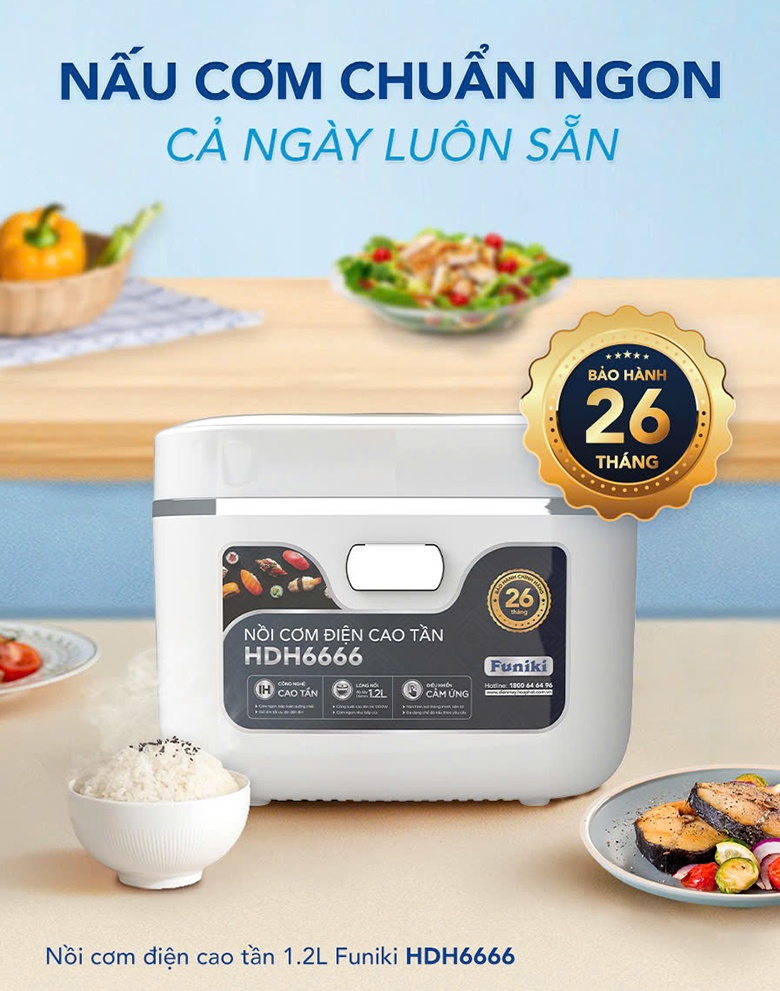 Nồi cơm điện cao tần Funiki 1.2 lít HDH6666 - Kiểu dáng sang trọng, tiện lợi