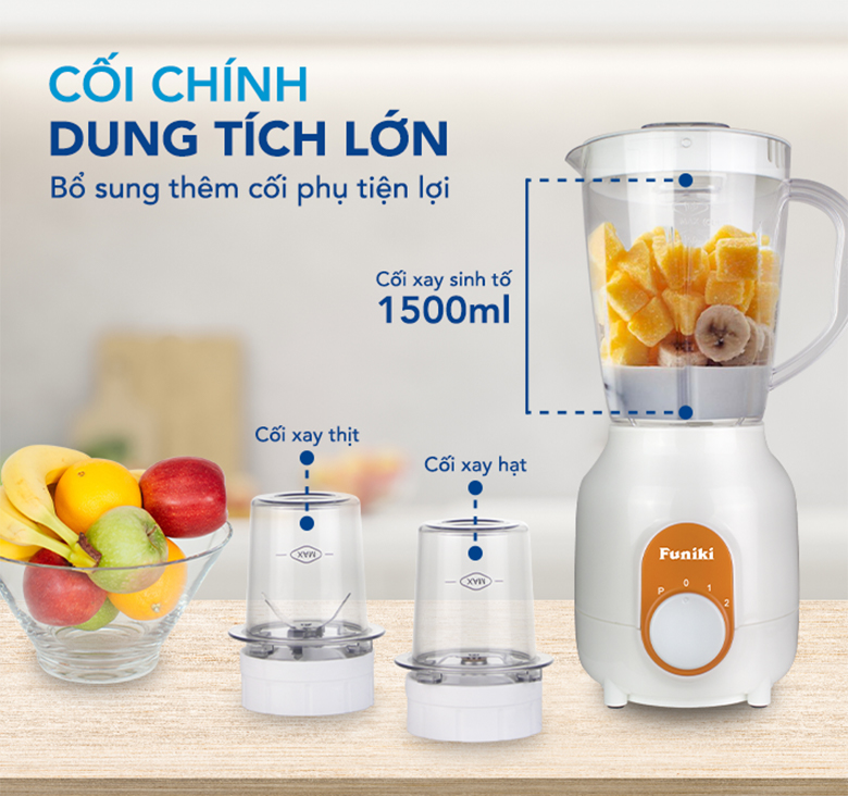 Máy xay sinh tố đa năng Funiki HCB2233 - Trang bị thêm 2 cối xay phụ