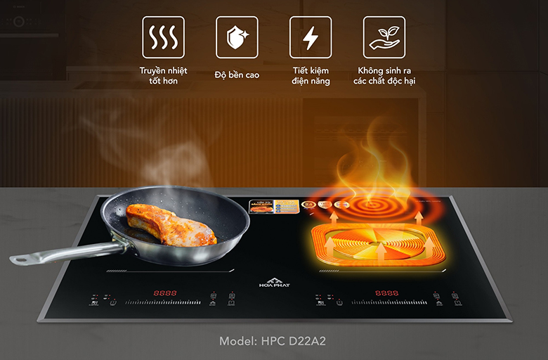 Bếp từ đôi Hòa Phát HPC D22A2 làm nóng nhanh