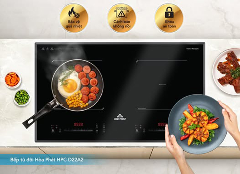 Bếp từ đôi Hòa Phát HPC D22A2 nhiều chức năng