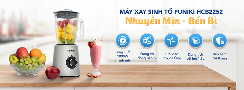 Máy xay sinh tố đa năng Funiki HCB2252 - Thiết kế hiện đại, nhỏ gọn, dễ dàng vệ sinh