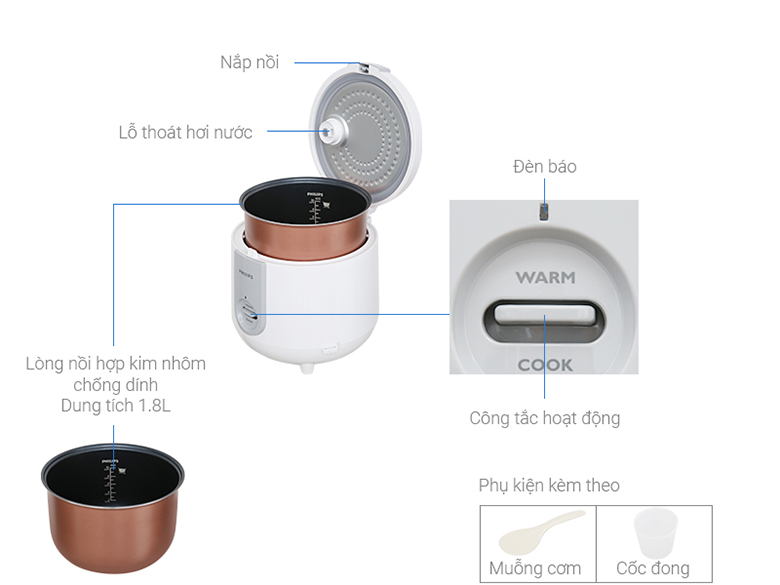ảnh kích thước-Nồi cơm điện Philips 1.8 lít HD3115