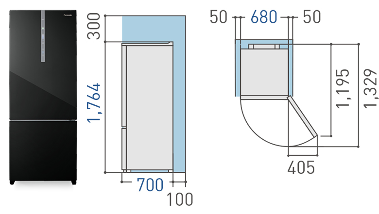 Tủ lạnh Panasonic Inverter 410 lít NR-BX460GKVN - kích thước