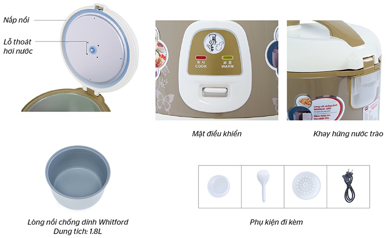 ảnh kích thước-Nồi cơm điện 1.2L Sunhouse SHD8216 vàng