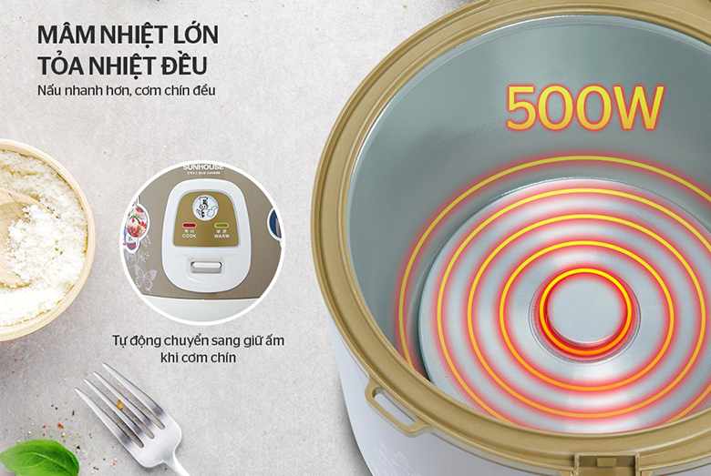 Công suất-Nồi cơm điện 1.2L Sunhouse SHD8216 vàng