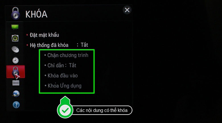 hướng dẫn sử dụng điều khiến tivi LG các nội dung khóa