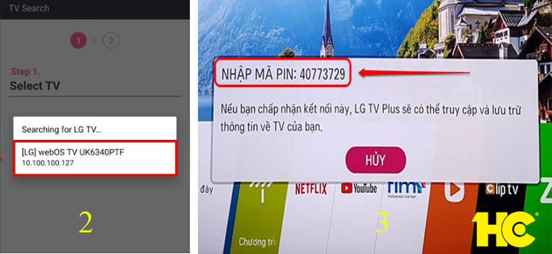 kết nối iphone với tivi lg bước 2 và 3