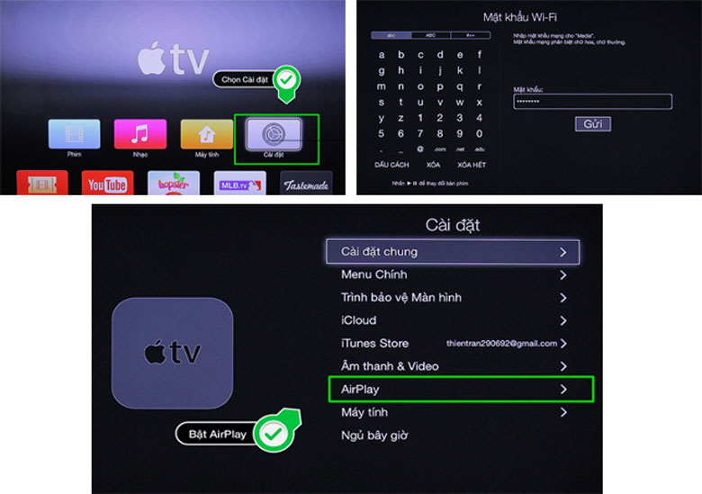 kết nối tivi với iPhone qua Air Play bước 2 và 3