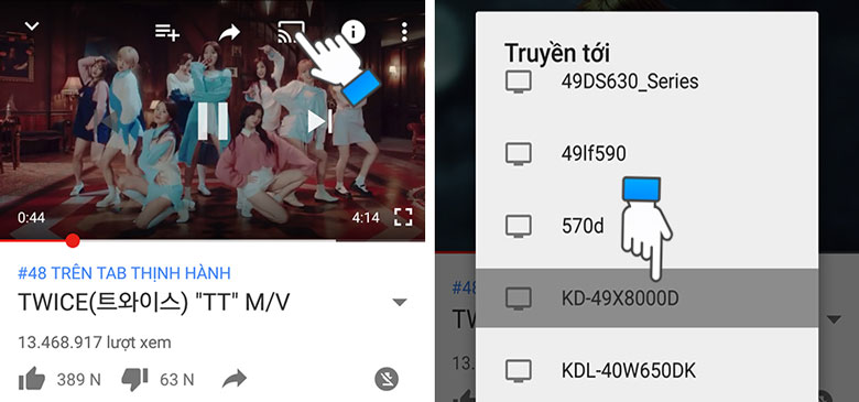 kết nối điện thoại với tivi qua youtube bước 2