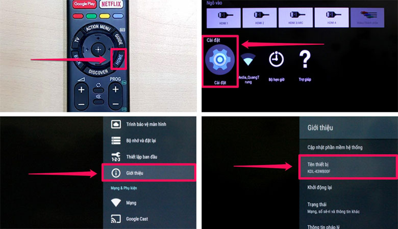 cách kết nối chuột không dây với tivi Sony check tên thiết bị