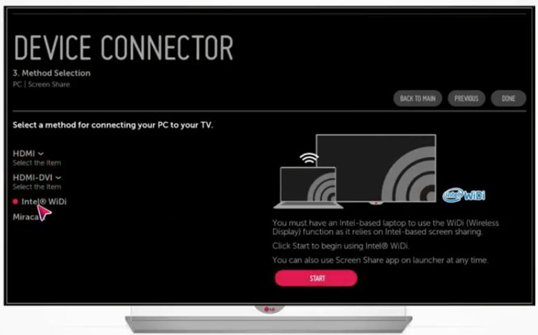 kết nối laptop với Tivi LG - chọn Inter Widi