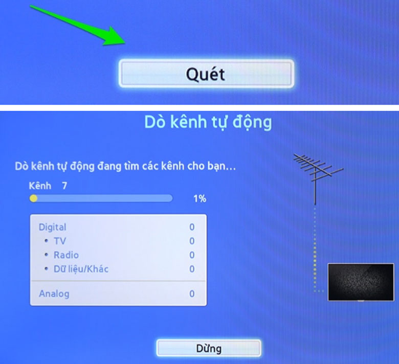 cách dò kênh tivi Samsung thường bước 5