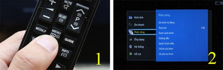 cách dò kênh tivi Samsung 2015 bước 1 và 2