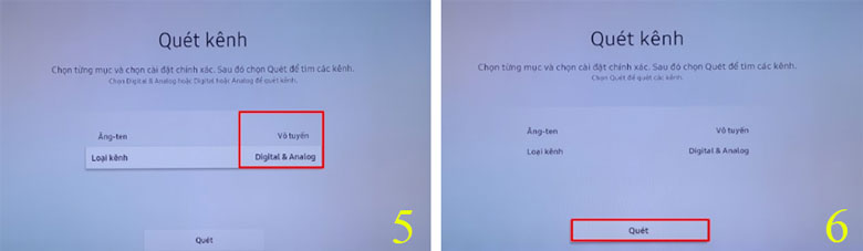 cách dò kênh tivi Samsung 2017 bước 5 và 6