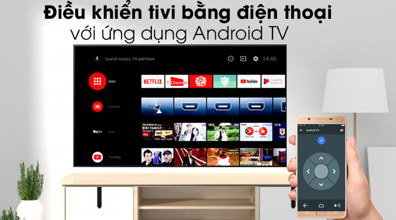 Điều khiển tivi Sony 43X8500H/S bằng điện thoại dễ dàng qua ứng dụng Android TV