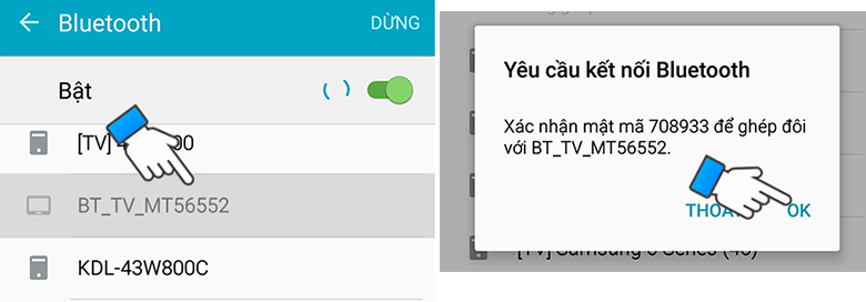 kết nối điện thoại với tivi qua Bluetooth - trên điện thoại chọn tivi