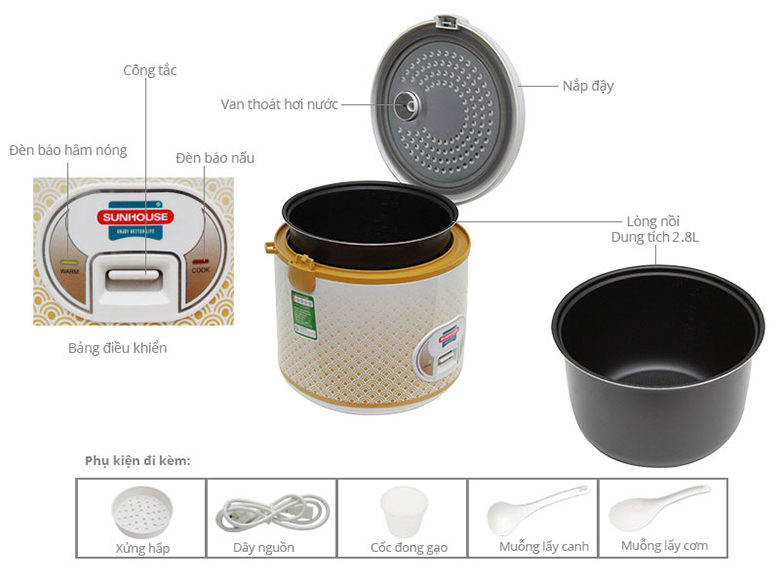ảnh kích thước-Nồi cơm điện NK Sunhouse 2,8L SH830