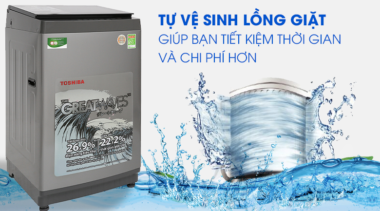 tự vệ sinh lồng giặt- Máy giặt Toshiba 8 kg AW-K905DV(SG) lồng đứng