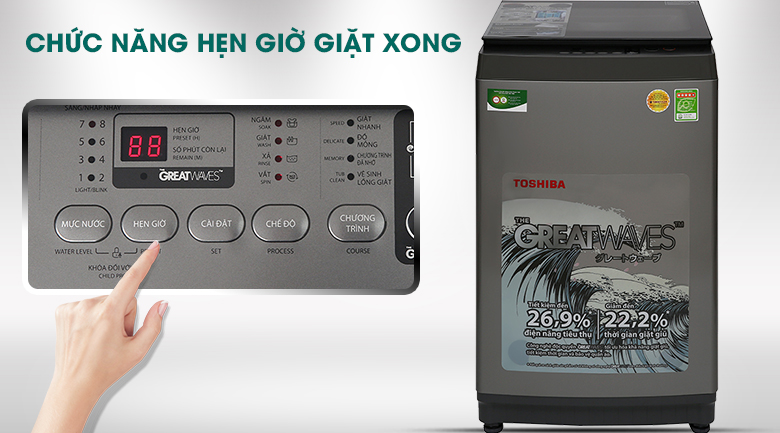 hẹn giờ giặt-Máy giặt Toshiba 9 kg AW-K1005FV(SG) lồng đứng