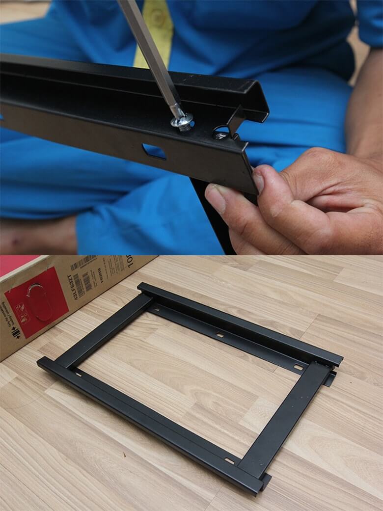 Thao tác hoàn thành treo khung giá TV thẳng