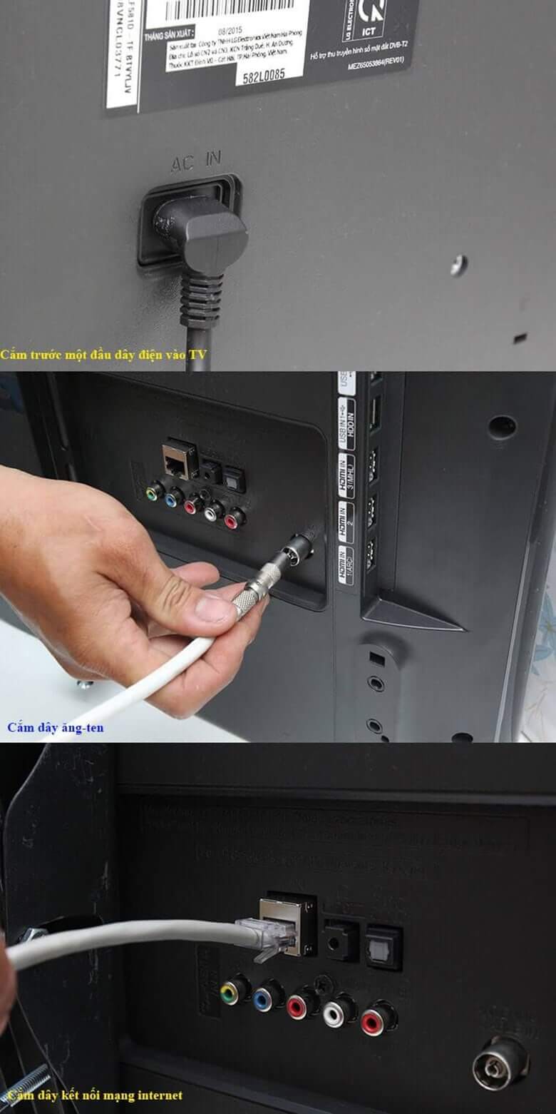 Cắm thử trước một đầu dây nguồn điện, dây mạng, dây tín hiệu ăng-ten