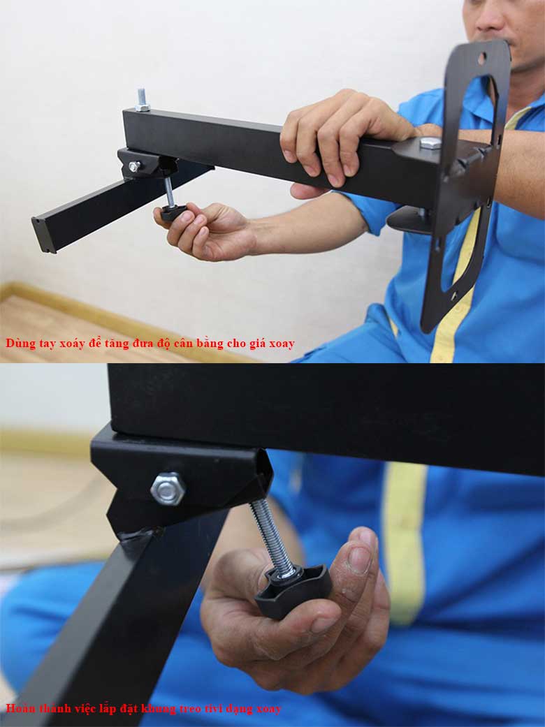 Tiếp theo hoàn thành việc lắp đặt khung giá xoay