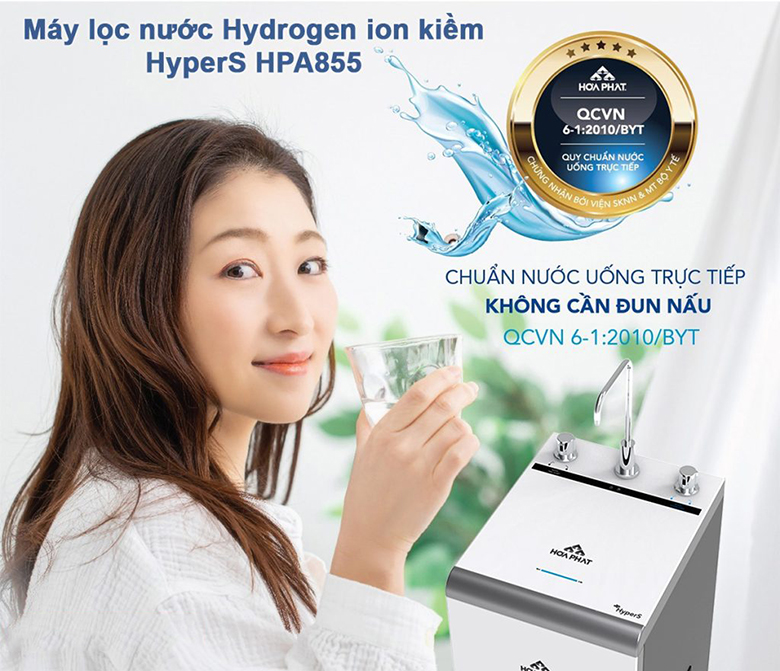 Máy lọc nước Hydrogen Ion Kiềm RO Hòa Phát HPA855 đạt chuẩn uống trực tiếp