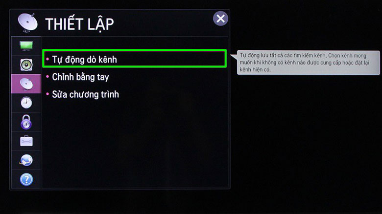 Chọn điều chình dò tự động khi mất tất cả các kênh
