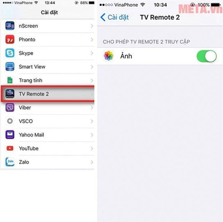 Tại Panasonic Remote 2 chọn "Cài đặt” , chọn “Panasonic Remote 2”, chọn “Bật chế độ" ablum ảnh