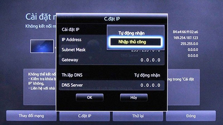 cài đặt lại IP khi tivi không kết nối được wifi