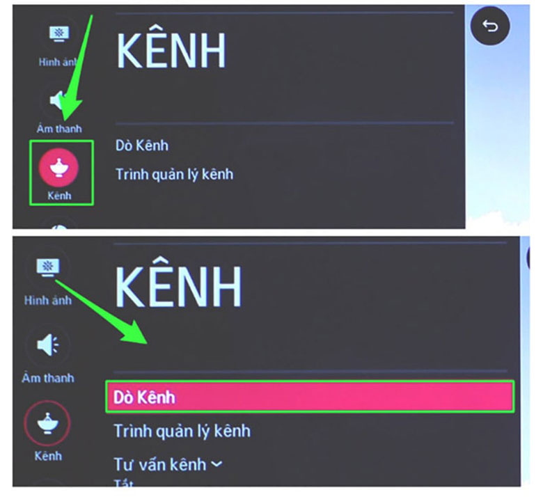Cách dò kênh tivi LG 2018-2019 thực hiện bước 2 giống như hình