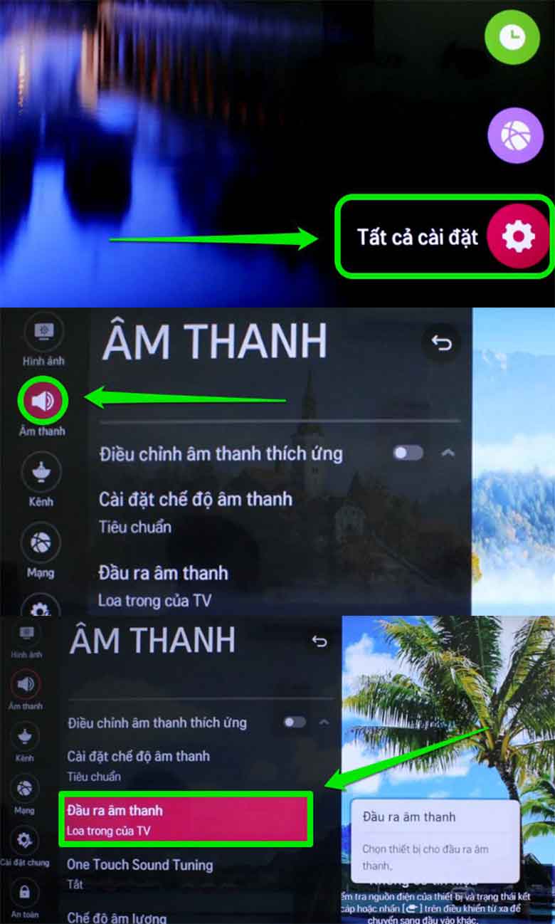 Bật Bluetooth trên tivi LG theo bước 4,5,6 như hình