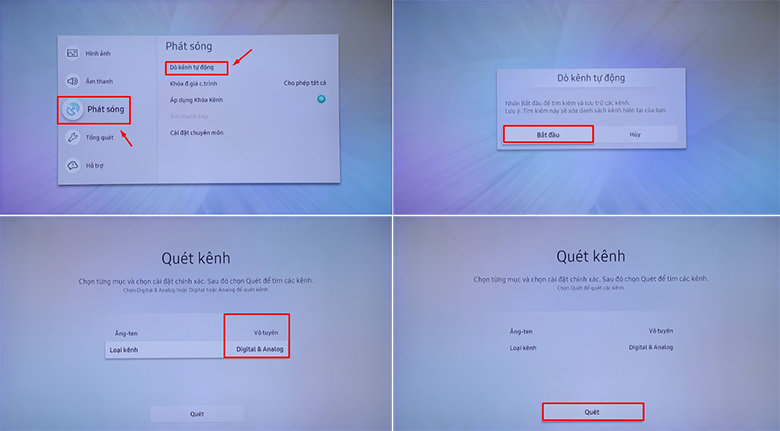 tivi không bắt được kênh cần dò kênh tự động