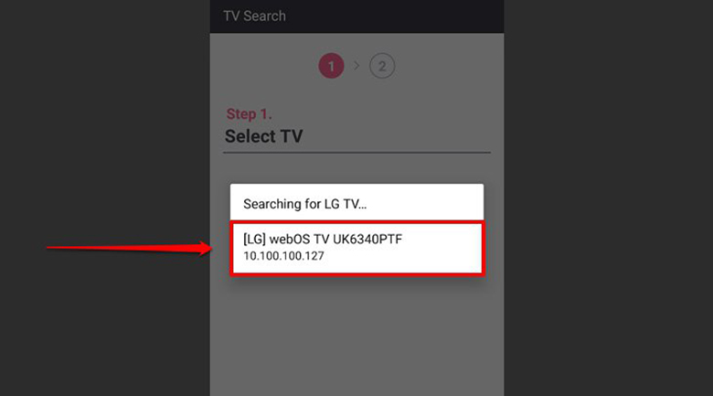 chọn tivi muốn kết nối để điều khiển