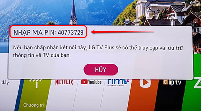 nhập mã pin để điều khiển Smart tivi LG bằng điện thoại