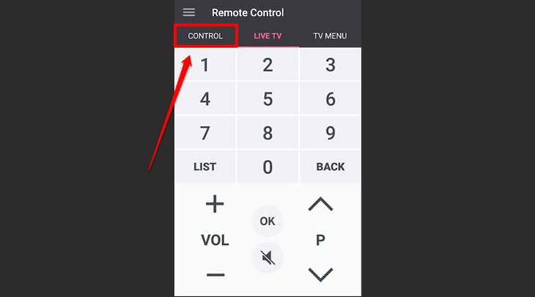 truy cập mục Control để sử dụng Touchpad trên tivi